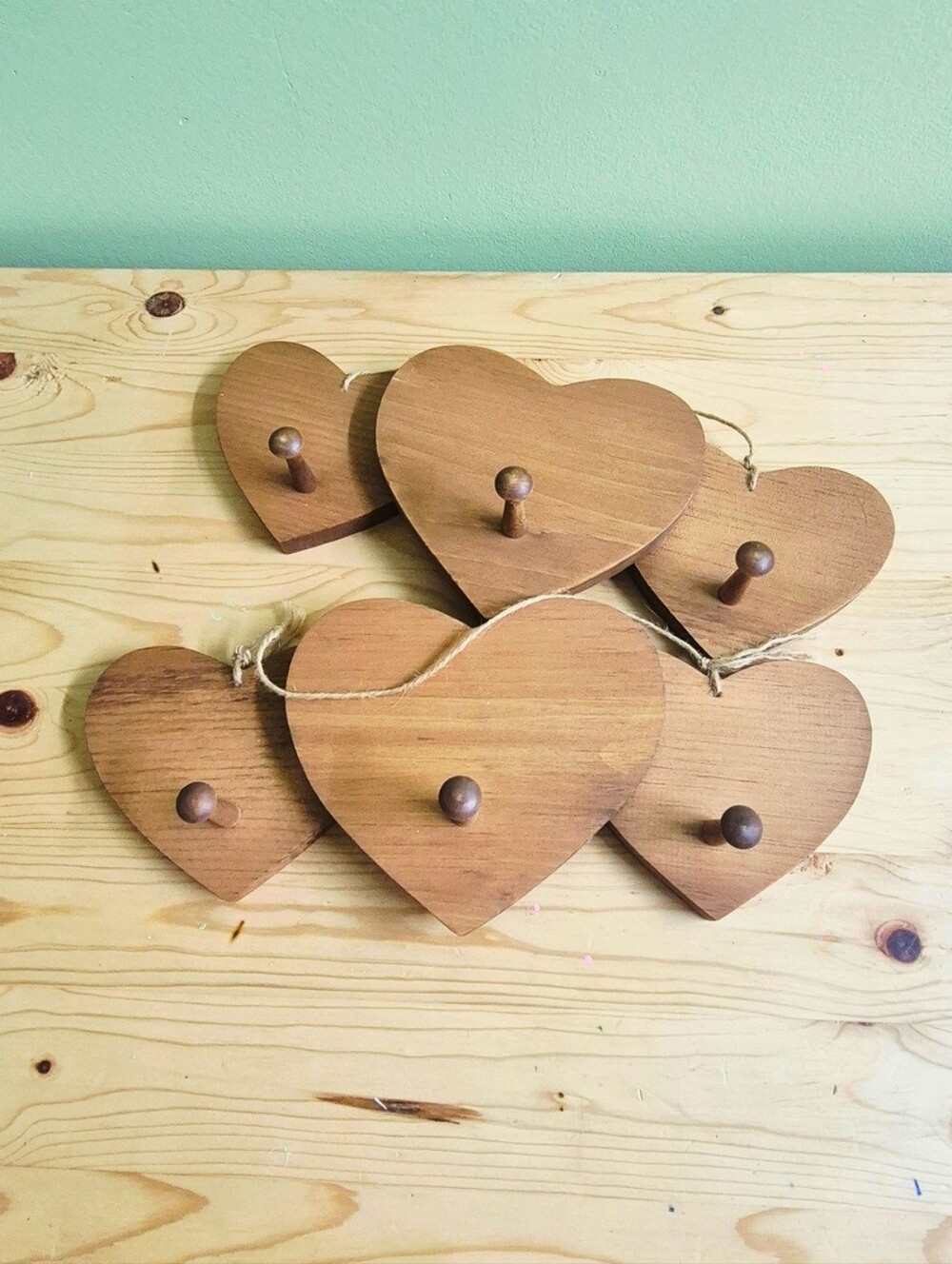 Handmade Wooden Heart Wall Pegs – Cottagecore Vintage Style Wooden Hooks